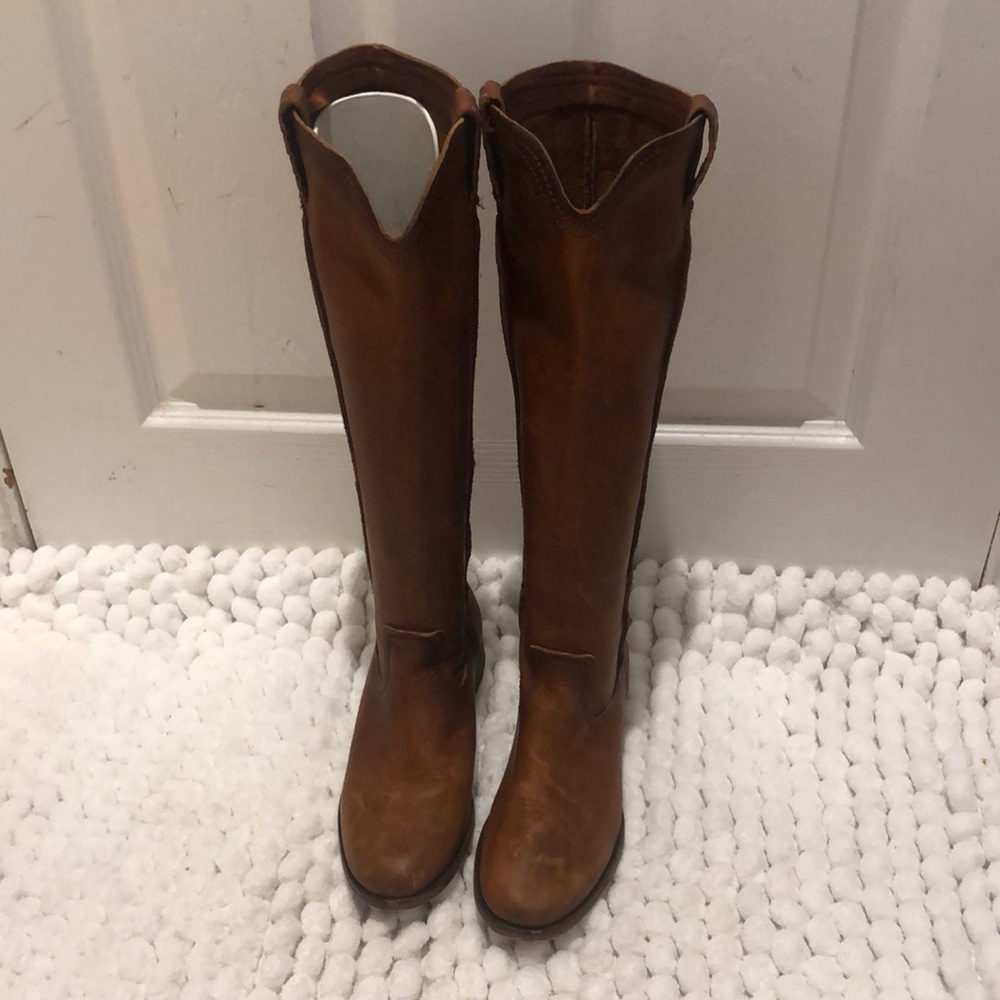 Frye  Cara Tall Distressed Leather Riding Boots  Cognac Size 5.5B